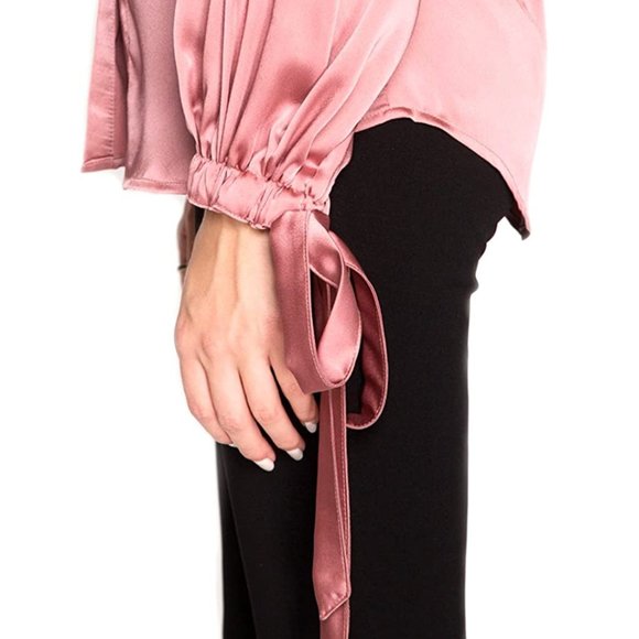 She + Sky Pink Silky Button-down Blouse MED - Picture 8 of 12